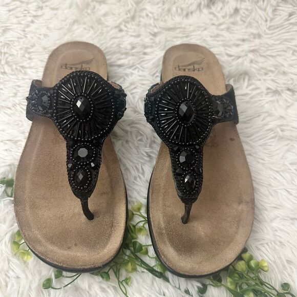 Dansko Pamela Black Jewelled Suede Slip On Comfort Sandals Womens sz 36/6-6.5 - Picture 2 of 8